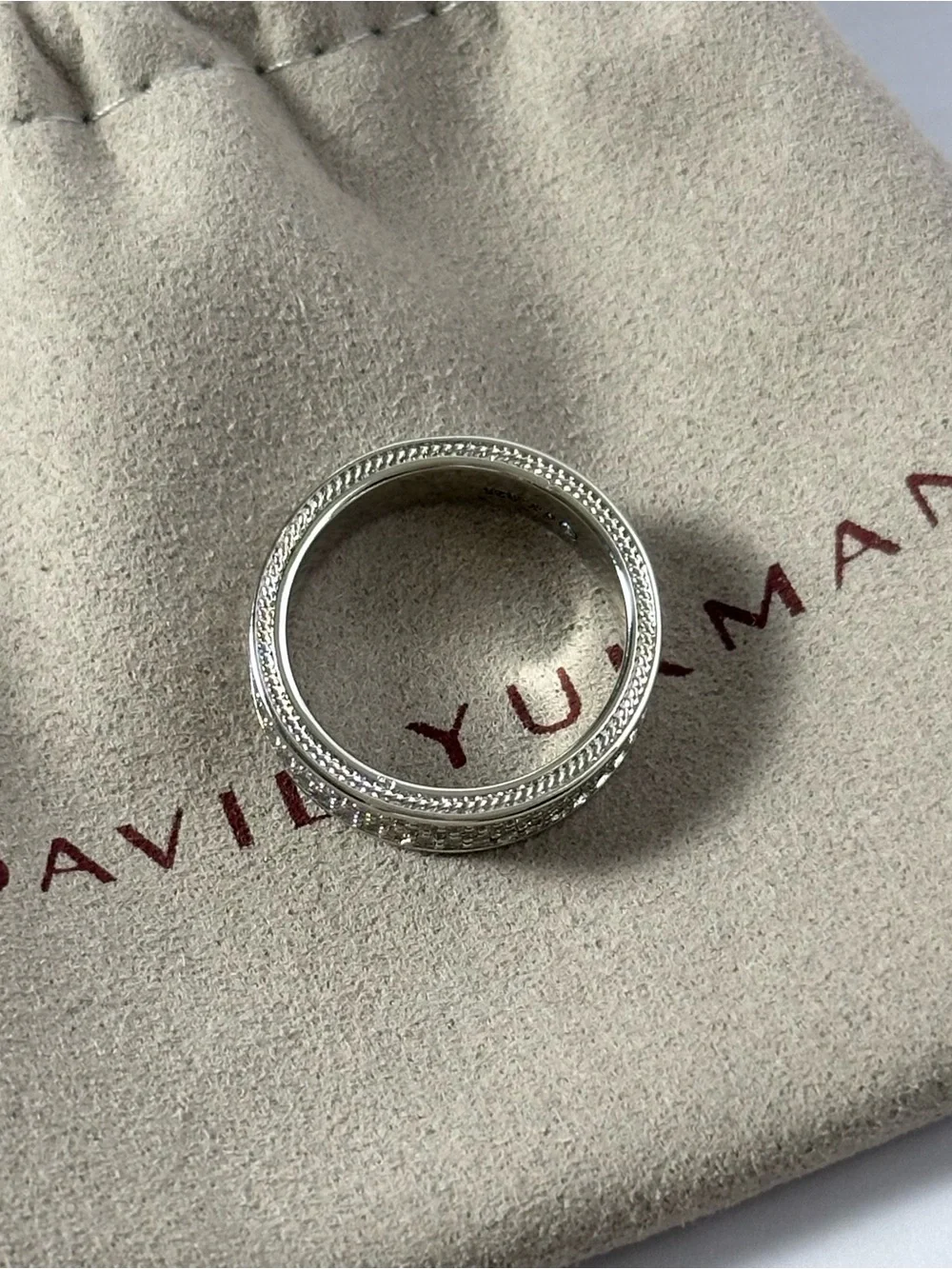 David Yurman Sterling Silver Three Row Diamond Pave Streamline Ring Size 8